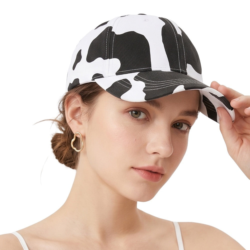 Womens Cow Print Baseball Cap Unisex Adjustable Baseball Hat Casual Cotton Sun Hats for Teen Girls