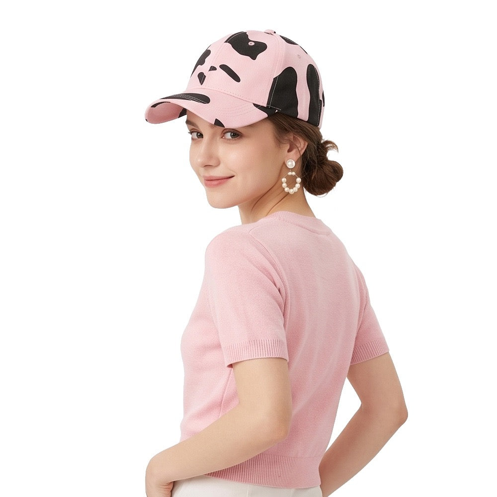 Womens Cow Print Baseball Cap Unisex Adjustable Baseball Hat Casual Cotton Sun Hats for Teen Girls