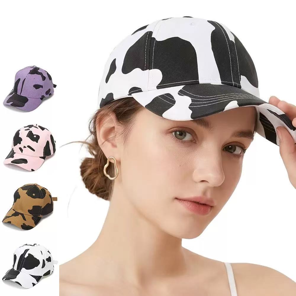 Womens Cow Print Baseball Cap Unisex Adjustable Baseball Hat Casual Cotton Sun Hats for Teen Girls